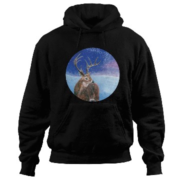 Discover The Red Deer in Winter Illustration Hoodies