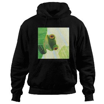 Discover Cute Green Frog Peeping out From Behind Lily Pad Hoodies