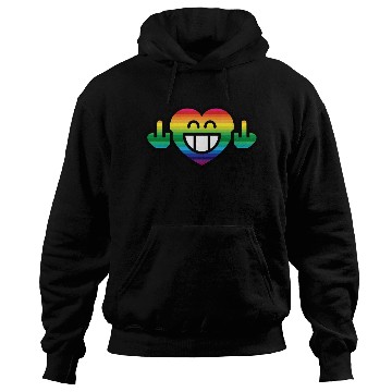 Discover Emoticon Grin Rainbow Heart with Stinkfingers Hoodies