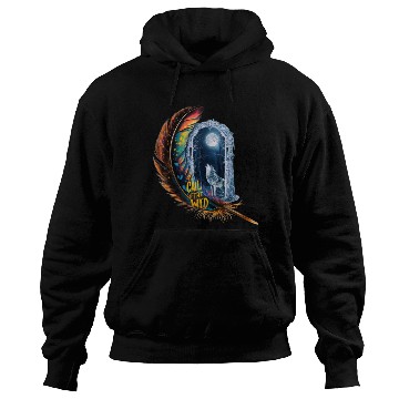 Discover Glowing feather with wolf howling at the moon Hoodies