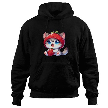 Discover Cute Cat Strawberry Fruit Hat Quirky Hoodies
