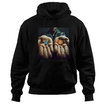 Discover Bitcoin BTC Cryptocurrency Orange Pill Blue Pill Hoodies