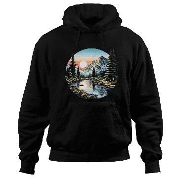 Discover Tranquil Mountain Sunrise: Serene Landscape Art Hoodies