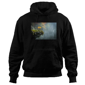Discover Autumn Leaves on Mossy Rock Cliff Edge Hoodies