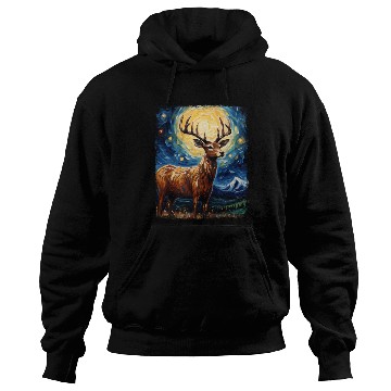 Discover Deer Hunter Deer Hunting Starry Night Painting Hoodies