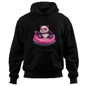 Discover Panda with sunglasses in a pink swimming ring Hoodies