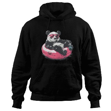 Discover Panda with sunglasses a pink swimming ring in Pool Hoodies
