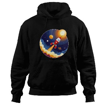 Discover Colourful image of a rocket flying through space Hoodies