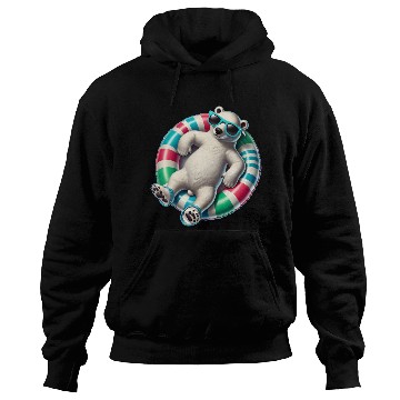 Discover A relaxed polar bear on a swimming ring Hoodies