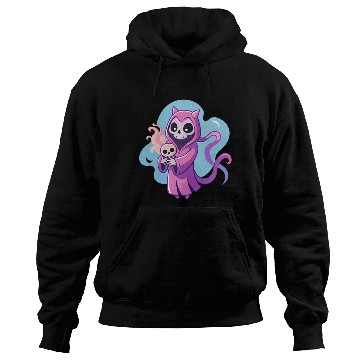 Discover skeletal figure, violet pink robe, lavender puppy Hoodies