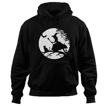 Discover Halloween Witch with Cat and Bat Design Hoodies