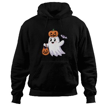 Discover Cute Halloween Ghost with Pumpkin and Bat Hoodies