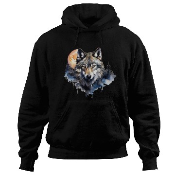 Discover Wolf Portrait Under Full Moon Design Hoodies