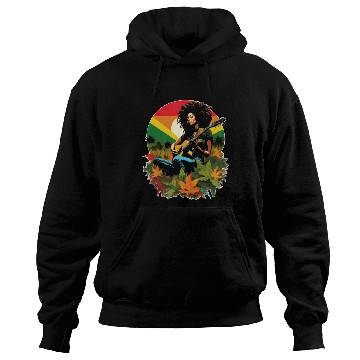 Discover Rastafarian guitar player in reggae style Hoodies