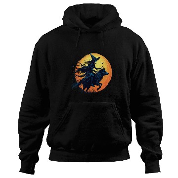 Discover Halloween Witch Riding a Wolf Under Full Moon Hoodies