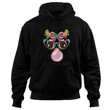 Discover Reindeer face Blowing Bubble coquette bow Xmas Hoodies
