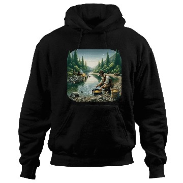 Discover Gold Prospector by the River in a Serene Forest Hoodies