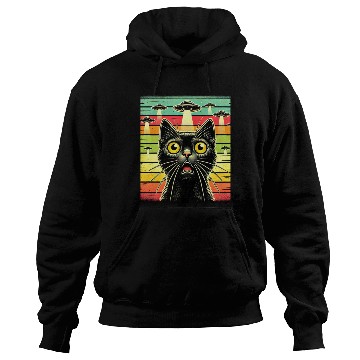 Discover Fun Cat sunset Galaxy Cat Spaceship Alien Cat UFOs Hoodies