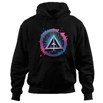 Discover Neon Geometric Arrow in Cosmic Splash Hoodies