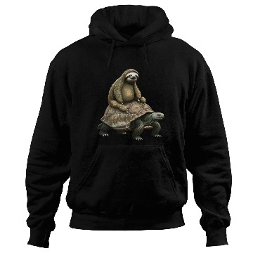 Discover Slow Journey: Sloth on Tortoise's Back Hoodies