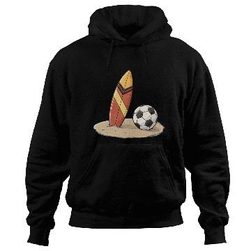 Discover Surfboard and soccer ball in the sand Hoodies