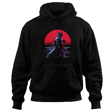 Discover Cyberpunk Samurai Warrior Under Neon Moon Hoodies