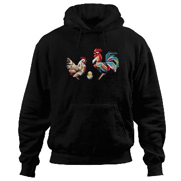 Discover Rooster, Hen, and Chick – Geometric Easter Motif Hoodies