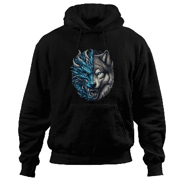 Discover Dragon Wolf Fusion - Epic Beast Split Face Art Hoodies