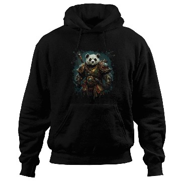 Discover Panda Hero In Gold Armor Against Fantasy Backdrop Hoodies
