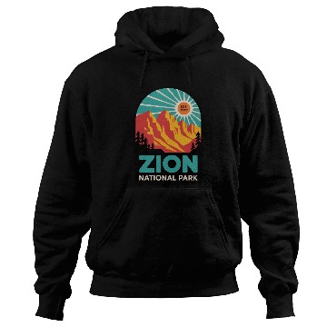 Discover Zion National Park Retro Sunset Art Hoodies