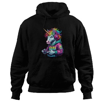 Discover Unicorn Gamer: Retro Gaming Fun! Hoodies