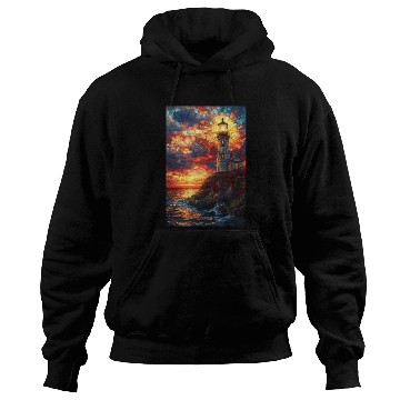 Discover Stained Glass Lighthouse Sunset Hoodies
