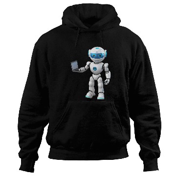 Discover Futuristic Robot with Data Laptop Design Hoodies