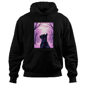 Discover Midnight Cyber Cat | Pink Cherry Blossom Forest Hoodies
