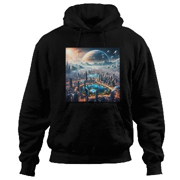 Discover Futuristic Cityscape with Alien Planets Sci-Fi Hoodies