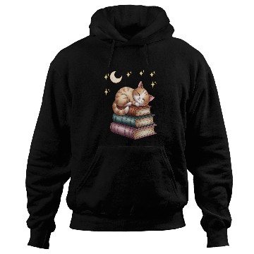 Discover Sleepy Cat on Book Stack Hoodies