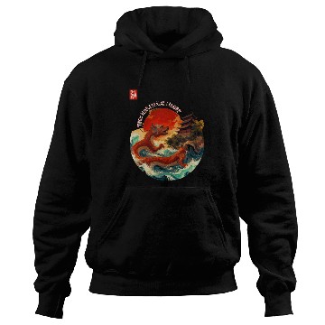 Discover Japanese Dragon and Pagoda Sunset Art Hoodies
