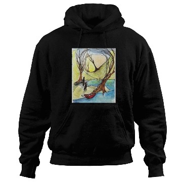 Discover Serene Autumn River Scene Illustration Hoodies