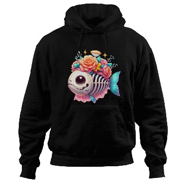 Discover Whimsical Skull Fish with Floral Crown Hoodies