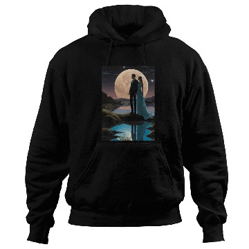 Discover Romantic Moonlit Couple Illustration Hoodies