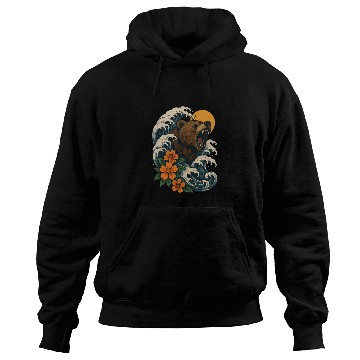 Discover Bear Surfer Wave with Hibiscus Flowers Hoodies
