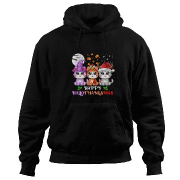 Discover Happy HalloThanksMas Cute Cats Lover Hoodies