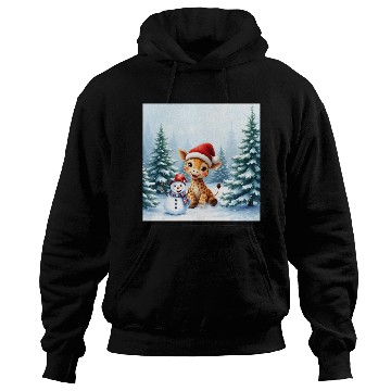 Discover Festive Giraffe with Snowman Santa Hat Hoodies