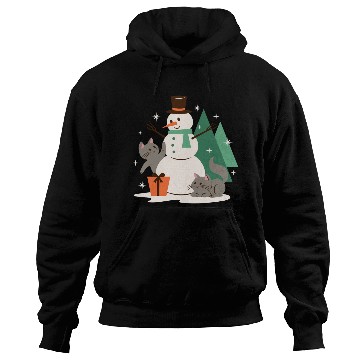 Discover Festive Snowman with Cats and Pine Trees Hoodies
