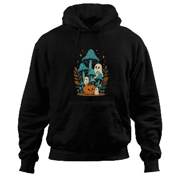 Discover Whimsical Ghost and Mushroom Halloween Scene Hoodies