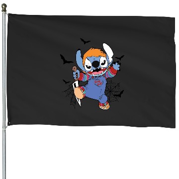 Discover Disney Halloween Chucky Stitch House Flags, Disney Stitch Horror Movie House Flags, Chucky House Flags