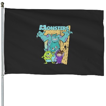 Discover Disney Pixar Monsters Inc. Mike Sully Boo Group Poster House Flags