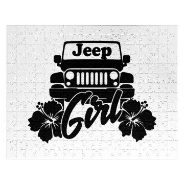 Discover Jeep Girl Flower - Black Jigsaw Puzzles