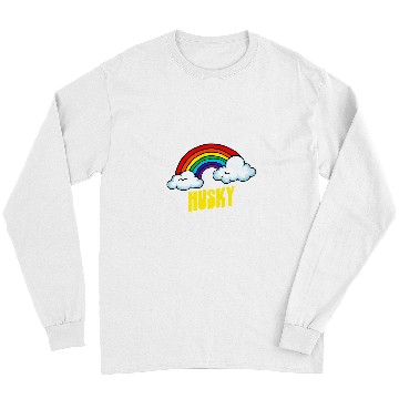 Discover Dog Husky Cute Funny Sarcastic Retro vintages 80s Rainbow Long Sleeves