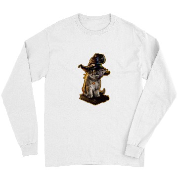 Discover Cute Cat Kitten Witch Halloween Spell Book Lover Long Sleeves